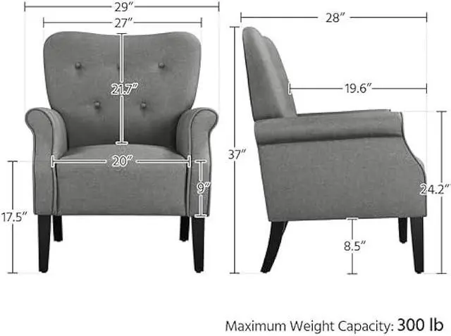 Alt view image 3 of 5 - Yaheetech Modern Armchair, Mid Century Accent Chair with Sturdy Wood Legs and High Back for Small Space, Upholstered Fabric Sofa Club Chair for Living Room/Bedroom/Office, Dark Gray