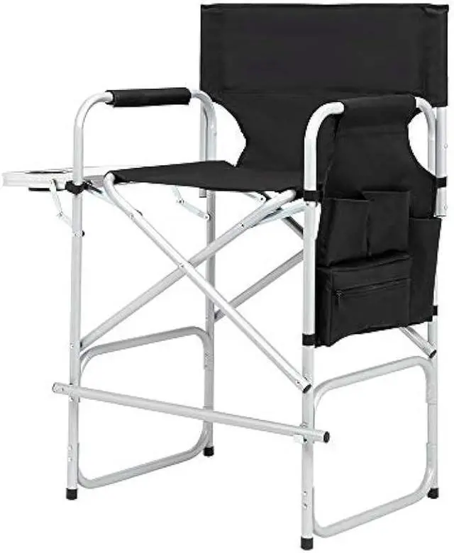 Main image of Outvita 26 Tall Directors Chair Height Seat Folding with Side Table Storage Bag, Support for 300Lbs Portable Makeup Artist Chair with Bar Height Black