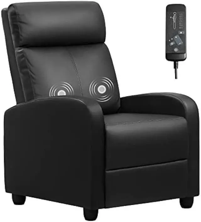 Main image of Furniwell Massage Recliner Chair for Living Room Adjustable PU Leather Reclining Chair Home Theater Seating Modern Winback Single Sofa for Adults with Footrest (Leather, Black)