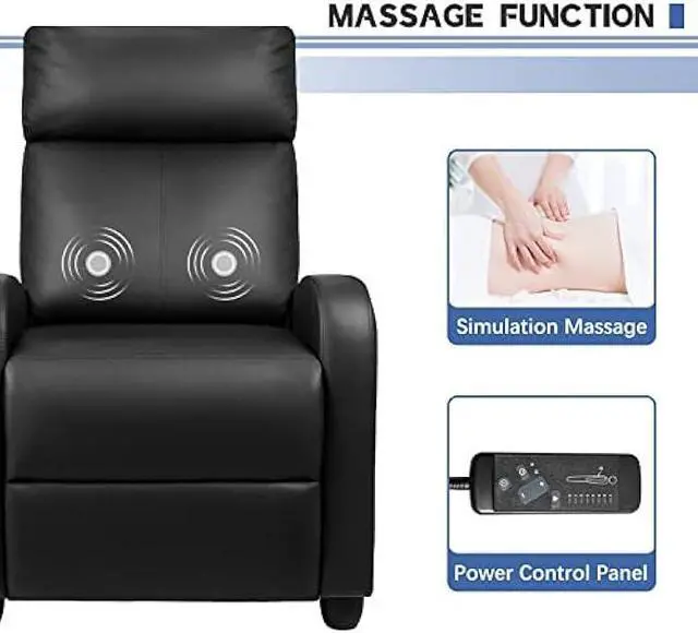 Alt view image 4 of 4 - Furniwell Massage Recliner Chair for Living Room Adjustable PU Leather Reclining Chair Home Theater Seating Modern Winback Single Sofa for Adults with Footrest (Leather, Black)