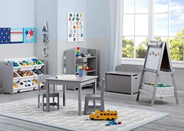 Alt view image 2 of 5 - Delta Children MySize Kids Wood Table and Chair Set (2 Chairs Included) - Ideal for Arts & Crafts, Snack Time & More - Greenguard Gold Certified, Grey, 3 Piece Set