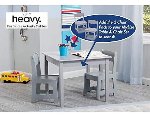Alt view image 4 of 5 - Delta Children MySize Kids Wood Table and Chair Set (2 Chairs Included) - Ideal for Arts & Crafts, Snack Time & More - Greenguard Gold Certified, Grey, 3 Piece Set