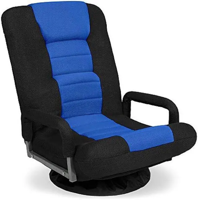 Main image of Best Choice Products Swivel Gaming Chair 360 Degree Multipurpose Floor Chair Rocker for TV, Reading, Playing Video Games w/Lumbar Support, Armrest Handles, Adjustable Foldable Backrest - Black/Blue