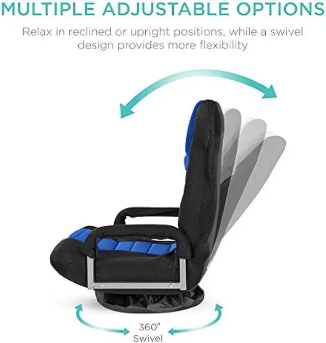 Alt view image 2 of 4 - Best Choice Products Swivel Gaming Chair 360 Degree Multipurpose Floor Chair Rocker for TV, Reading, Playing Video Games w/Lumbar Support, Armrest Handles, Adjustable Foldable Backrest - Black/Blue
