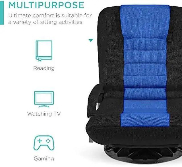 Alt view image 3 of 4 - Best Choice Products Swivel Gaming Chair 360 Degree Multipurpose Floor Chair Rocker for TV, Reading, Playing Video Games w/Lumbar Support, Armrest Handles, Adjustable Foldable Backrest - Black/Blue