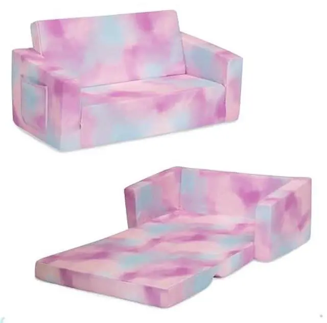 Main image of Delta Children Cozee 2-in-1 Extra Wide Convertible Sofa to Lounger-Comfy Flip Open Couch/Sleeper for Kids, Pink Tie Dye