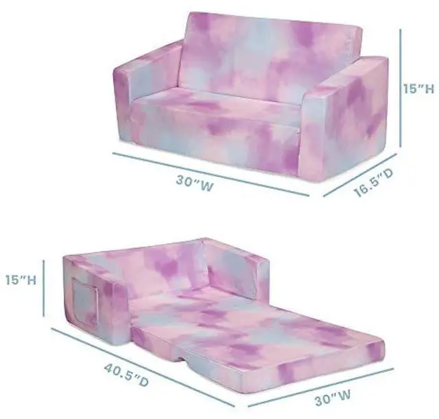 Alt view image 3 of 5 - Delta Children Cozee 2-in-1 Extra Wide Convertible Sofa to Lounger-Comfy Flip Open Couch/Sleeper for Kids, Pink Tie Dye