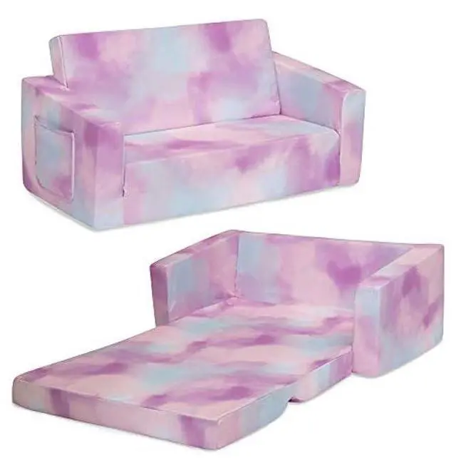Alt view image 4 of 5 - Delta Children Cozee 2-in-1 Extra Wide Convertible Sofa to Lounger-Comfy Flip Open Couch/Sleeper for Kids, Pink Tie Dye