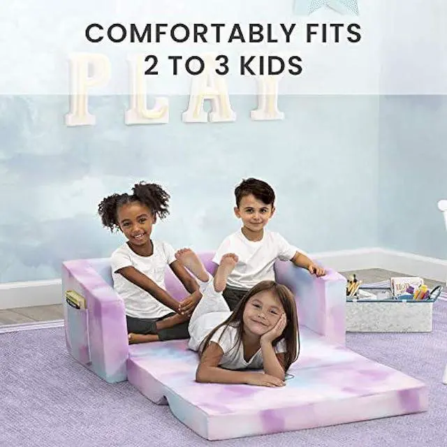 Alt view image 5 of 5 - Delta Children Cozee 2-in-1 Extra Wide Convertible Sofa to Lounger-Comfy Flip Open Couch/Sleeper for Kids, Pink Tie Dye