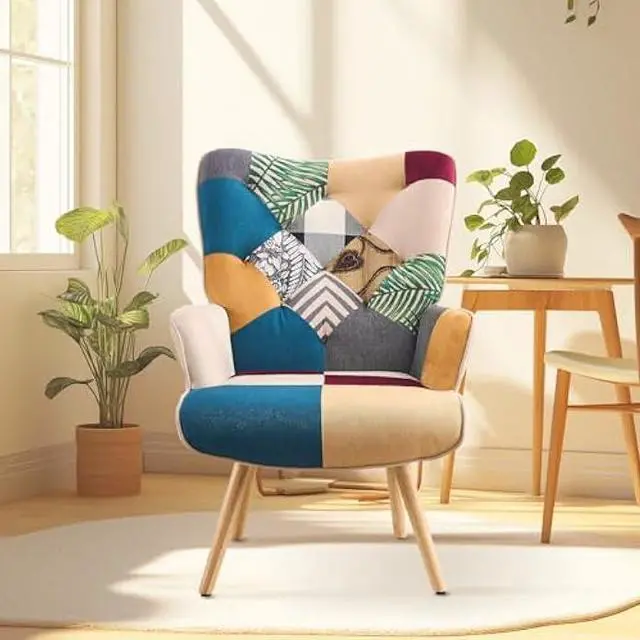 Alt view image 2 of 4 - Joysoul Living Room Accent Chair Modern High Back Arm Chair, Colorful Plaid Bohemian Style Chairs for Bedroom Waiting Room