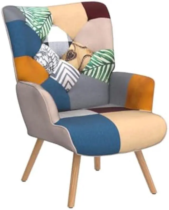 Alt view image 3 of 4 - Joysoul Living Room Accent Chair Modern High Back Arm Chair, Colorful Plaid Bohemian Style Chairs for Bedroom Waiting Room