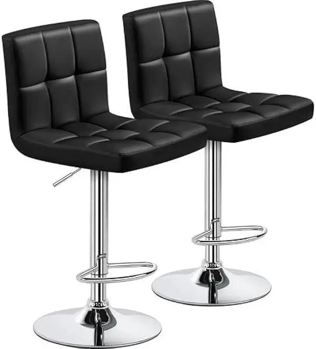 Main image of Yaheetech Bar Stools Set of 2, Adjustable PU Leather Swivel Barstools, Modern Counter Stools with Back and Footrest, Counter Height Barstools for Bar, Kitchen, Dining Room, Black