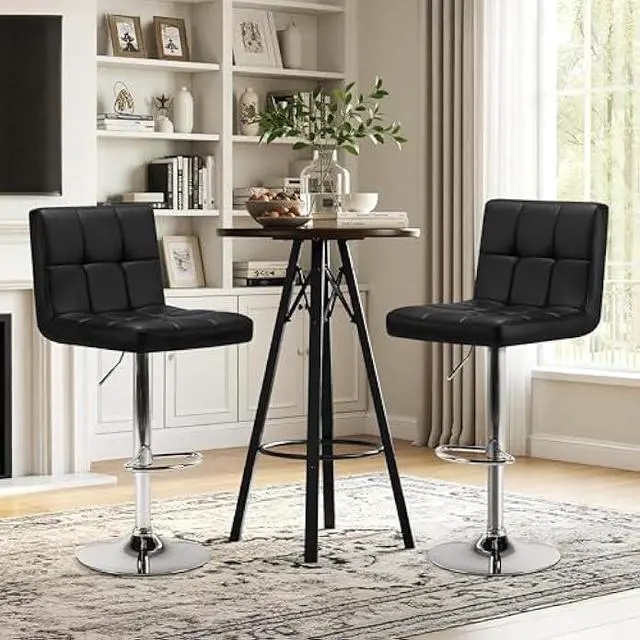 Alt view image 2 of 5 - Yaheetech Bar Stools Set of 2, Adjustable PU Leather Swivel Barstools, Modern Counter Stools with Back and Footrest, Counter Height Barstools for Bar, Kitchen, Dining Room, Black