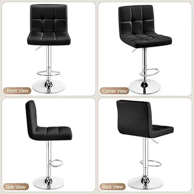 Alt view image 5 of 5 - Yaheetech Bar Stools Set of 4, PU Leather Swivel Barstools, Height Adjustable Counter Chairs, Modern Stools with Back for Bar Kitchen Island Dining Room, Black