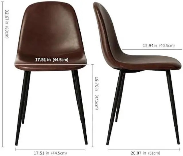 Alt view image 2 of 5 - CangLong Set of 2 Faux Leather Dining Chairs  Modern Armless Kitchen & Living Room Chairs with Comfortable Seat, Sturdy Metal Legs  Dark Brown
