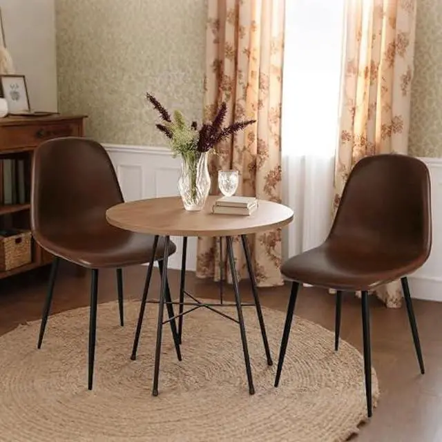 Alt view image 3 of 5 - CangLong Set of 2 Faux Leather Dining Chairs  Modern Armless Kitchen & Living Room Chairs with Comfortable Seat, Sturdy Metal Legs  Dark Brown