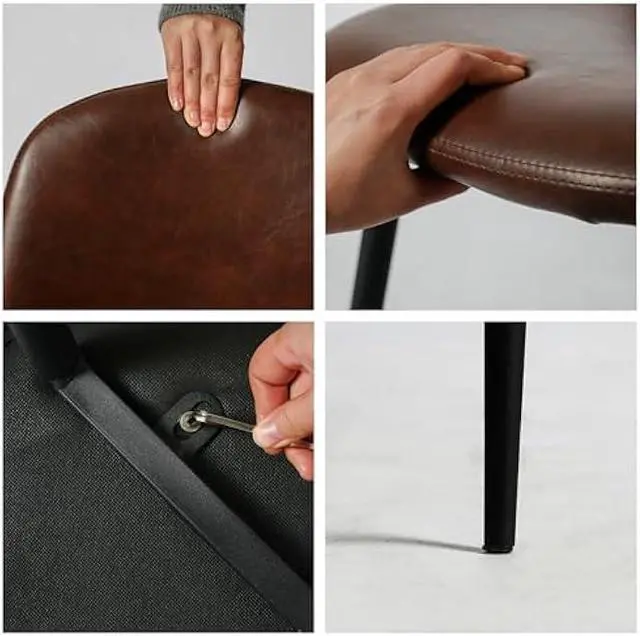 Alt view image 5 of 5 - CangLong Set of 2 Faux Leather Dining Chairs  Modern Armless Kitchen & Living Room Chairs with Comfortable Seat, Sturdy Metal Legs  Dark Brown