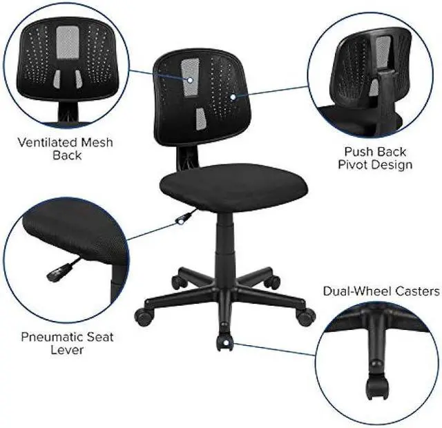 Alt view image 3 of 4 - Flash Furniture Flash Fundamentals Mid-Back Swivel Task Office Chair with Pivot Back, Height-Adjustable Ergonomic Mesh Office Desk Chair, Black
