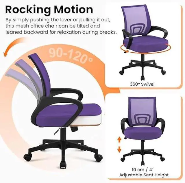 Alt view image 4 of 4 - Yaheetech Office Chair Ergonomic Mesh Chair w/Lumbar Support Armrest Wheels Comfortable Racing Seat Adjustable Swivel Rolling Home Executive Mid Back Computer Chair for Adults, Purple