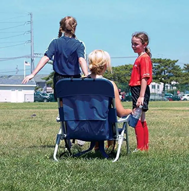 Alt view image 2 of 6 - Tommy Bahama Big Boy 4-Position Folding 13 High Seat Backpack Beach or Camping Chair, Navy