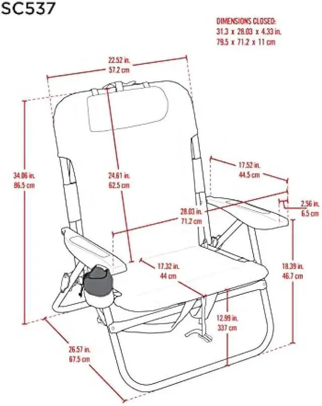 Alt view image 3 of 6 - Tommy Bahama Big Boy 4-Position Folding 13 High Seat Backpack Beach or Camping Chair, Navy