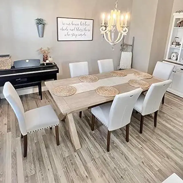 Alt view image 2 of 4 - COLAMY Upholstered Parsons Dining Chairs Set of 2, Fabric Dining Room Kitchen Side Chair with Nailhead Trim and Wood Legs - Beige