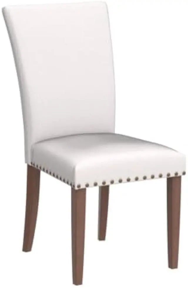 Alt view image 4 of 4 - COLAMY Upholstered Parsons Dining Chairs Set of 2, Fabric Dining Room Kitchen Side Chair with Nailhead Trim and Wood Legs - Beige