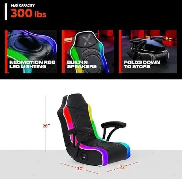 Alt view image 2 of 6 - X Rocker Video Gaming Floor Rocker Chair, Built-in Audio, Back to School, Foldable, for Gamers, Bedroom, or Game Room for Boys, Girls, Teens 5-17