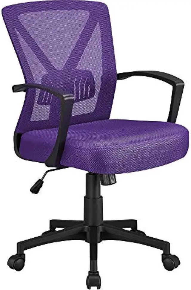 Main image of Yaheetech Mesh Office Desk Chairs Ergonomic Task Chairs with Adjustable Lumbar Support Mid Back Swivel Chair Purple