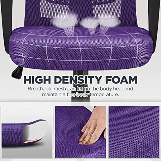 Alt view image 4 of 4 - Yaheetech Mesh Office Desk Chairs Ergonomic Task Chairs with Adjustable Lumbar Support Mid Back Swivel Chair Purple