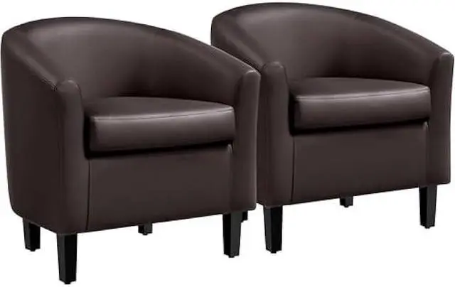 Main image of Yaheetech PU Leather Accent Chairs, Modern Barrel Chairs Side Chairs, Comfy Club Chairs with Soft Padded, 2 Chairs for Living Room/Bedroom/Reading Room, Espresso, Set of 2