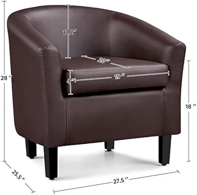 Alt view image 3 of 5 - Yaheetech PU Leather Accent Chairs, Modern Barrel Chairs Side Chairs, Comfy Club Chairs with Soft Padded, 2 Chairs for Living Room/Bedroom/Reading Room, Espresso, Set of 2