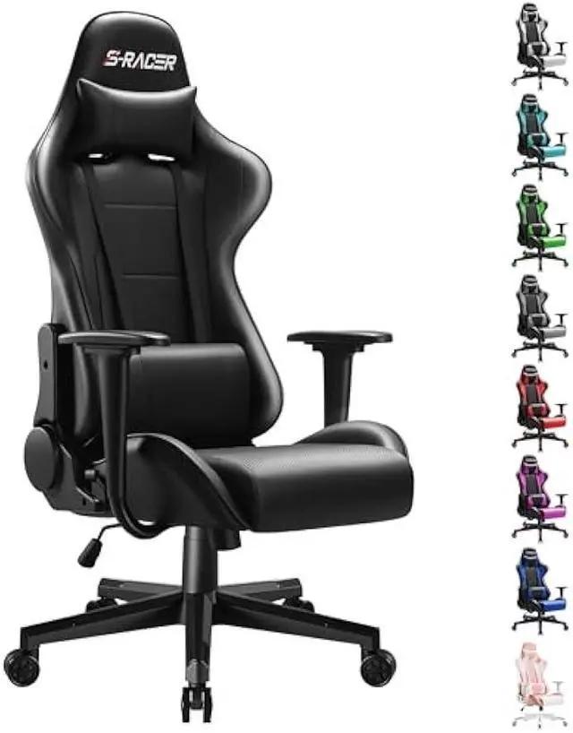 Main image of Furniwell Gaming Chair Racing Computer Chair Office Desk Chair Adjustable Swivel High Back Carbon Fiber Style Leather Executive Ergonomic Chair with Headrest and Lumbar Support (Black)