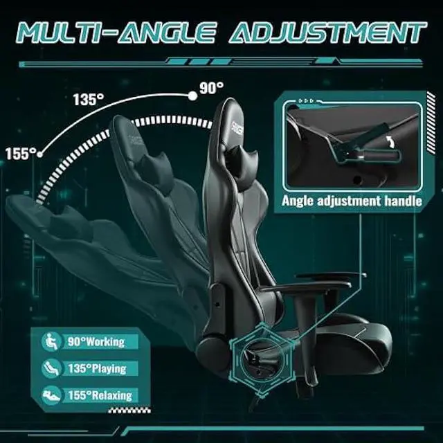 Alt view image 4 of 5 - Furniwell Gaming Chair Racing Computer Chair Office Desk Chair Adjustable Swivel High Back Carbon Fiber Style Leather Executive Ergonomic Chair with Headrest and Lumbar Support (Black)