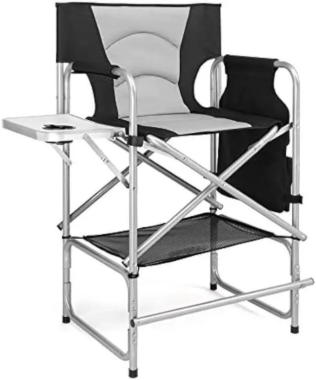Main image of mefeir Tall Camping Chair Makeup Artist Director Chair 26 Counter Height, Portable Folding Design with Side Table, Cup Holder & Side Storage Bag, Heavy-Duty Iron Frame (300 lbs Capacity)