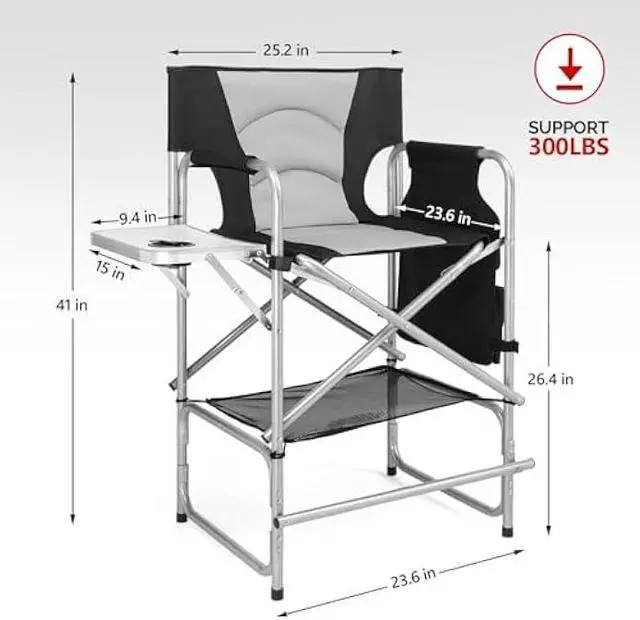 Alt view image 3 of 6 - mefeir Tall Camping Chair Makeup Artist Director Chair 26 Counter Height, Portable Folding Design with Side Table, Cup Holder & Side Storage Bag, Heavy-Duty Iron Frame (300 lbs Capacity)