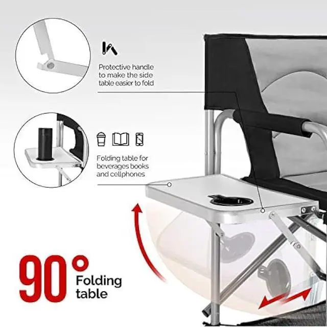 Alt view image 4 of 6 - mefeir Tall Camping Chair Makeup Artist Director Chair 26 Counter Height, Portable Folding Design with Side Table, Cup Holder & Side Storage Bag, Heavy-Duty Iron Frame (300 lbs Capacity)