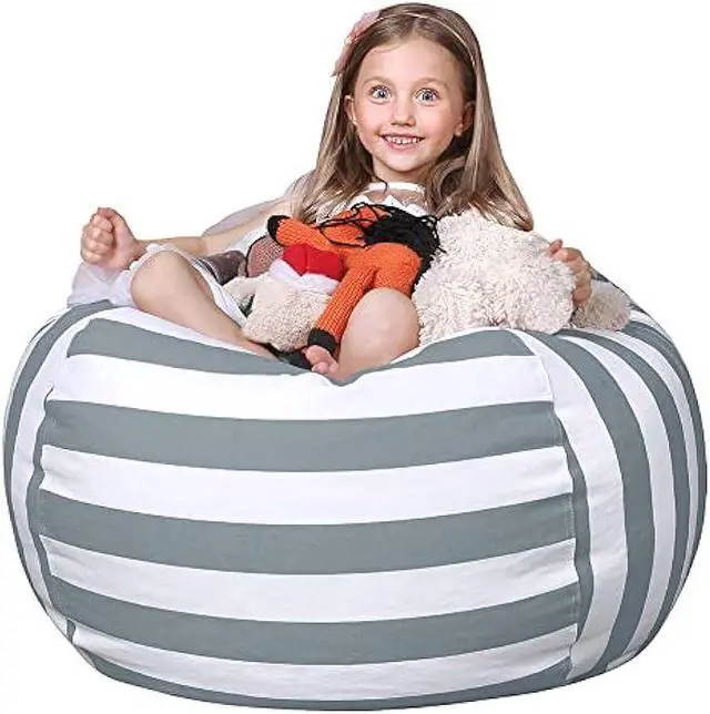 Main image of WEKAPO Stuffed Animal Storage Bean Bag Chair Cover for Kids | Stuffable Zipper Beanbag for Organizing Children Plush Toys Large Premium Cotton Canvas (Grey, X-Large)