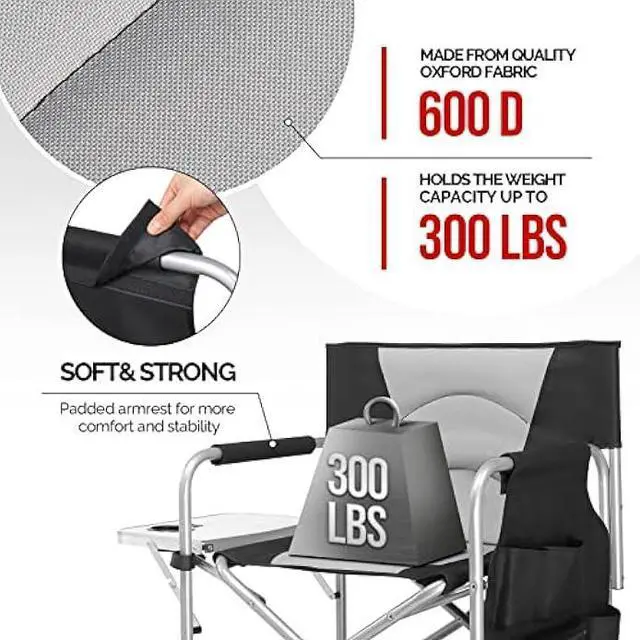 Alt view image 6 of 6 - mefeir Tall Camping Chair Makeup Artist Director Chair 26 Counter Height, Portable Folding Design with Side Table, Cup Holder & Side Storage Bag, Heavy-Duty Iron Frame (300 lbs Capacity)