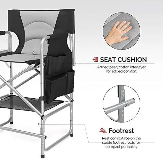 Alt view image 5 of 6 - mefeir Tall Camping Chair Makeup Artist Director Chair 26 Counter Height, Portable Folding Design with Side Table, Cup Holder & Side Storage Bag, Heavy-Duty Iron Frame (300 lbs Capacity)
