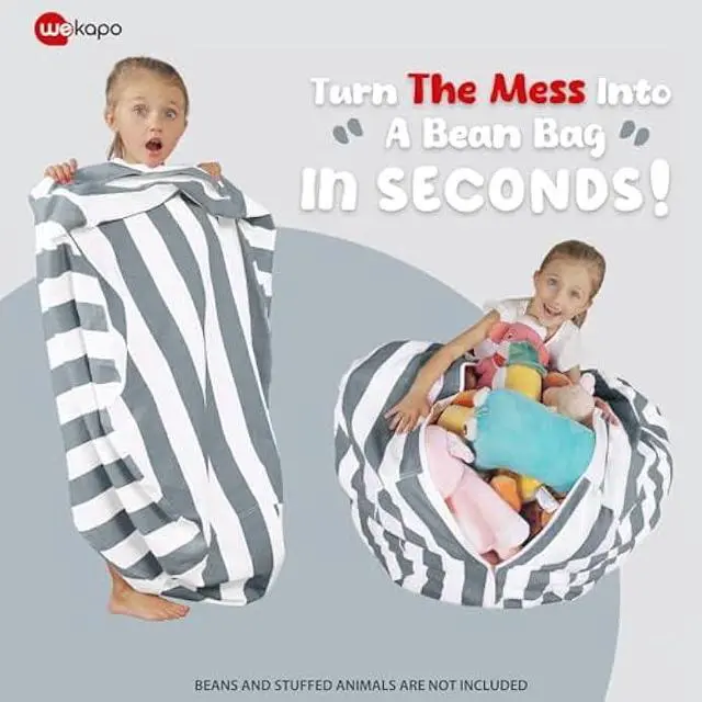 Alt view image 4 of 6 - WEKAPO Stuffed Animal Storage Bean Bag Chair Cover for Kids | Stuffable Zipper Beanbag for Organizing Children Plush Toys Large Premium Cotton Canvas (Grey, X-Large)