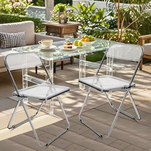 Alt view image 2 of 5 - Canglong Folding Chair 2 Pack, Foldable Chairs with Sturdy Metal Frame, Portable Comfortable Plastic Folding Chairs, Indoor and Outdoor, for Home, Office, Party & Events, Set of 2, Transparent