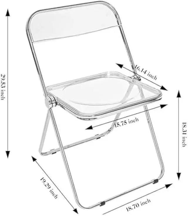 Alt view image 3 of 5 - Canglong Folding Chair 2 Pack, Foldable Chairs with Sturdy Metal Frame, Portable Comfortable Plastic Folding Chairs, Indoor and Outdoor, for Home, Office, Party & Events, Set of 2, Transparent
