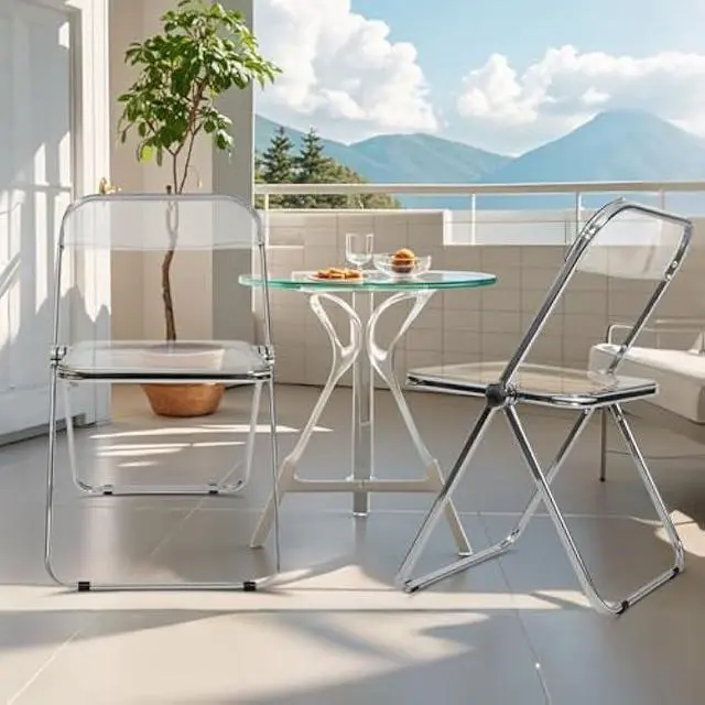 Alt view image 4 of 5 - Canglong Folding Chair 2 Pack, Foldable Chairs with Sturdy Metal Frame, Portable Comfortable Plastic Folding Chairs, Indoor and Outdoor, for Home, Office, Party & Events, Set of 2, Transparent