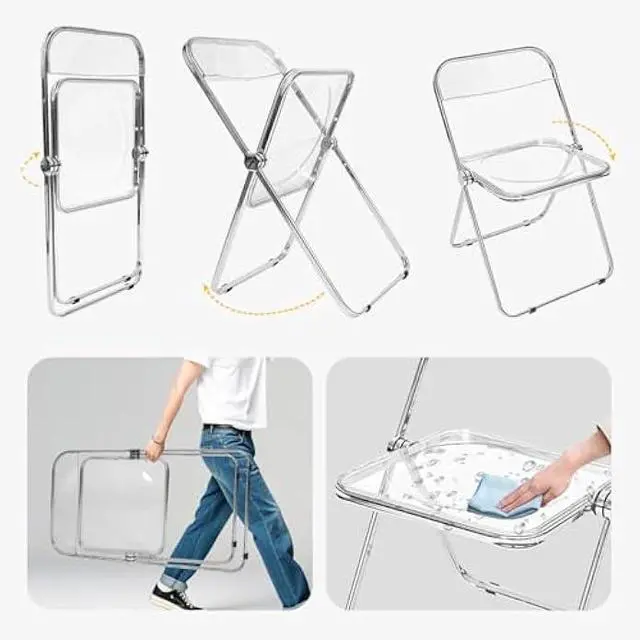 Alt view image 5 of 5 - Canglong Folding Chair 2 Pack, Foldable Chairs with Sturdy Metal Frame, Portable Comfortable Plastic Folding Chairs, Indoor and Outdoor, for Home, Office, Party & Events, Set of 2, Transparent