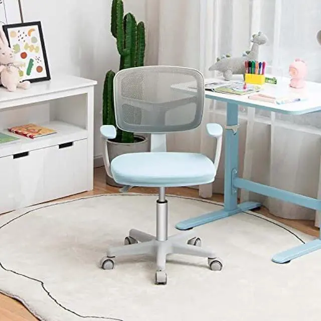 Alt view image 2 of 4 - Costzon Kids Desk Chair, Adjustable Children Study Computer Chair with Arms & Wheels, Student Swivel Rolling Task Chair, Ergonomic Kids Office Chair for Boys Girls Age 4-12, Home Bedroom School, Blue