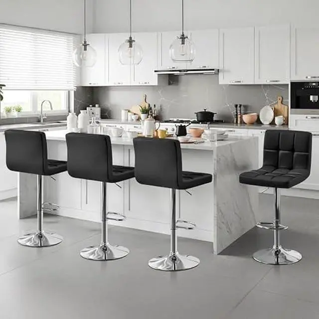 Alt view image 2 of 5 - Yaheetech Bar Stools Set of 4, PU Leather Swivel Barstools, Height Adjustable Counter Chairs, Modern Stools with Back for Bar Kitchen Island Dining Room, Black