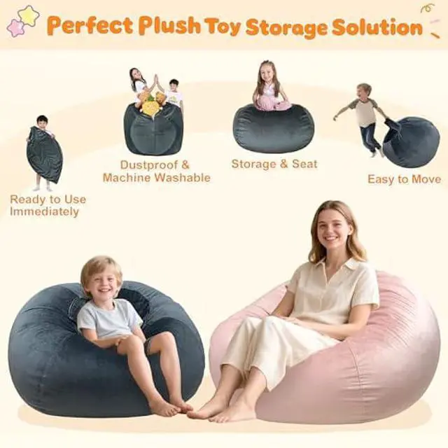 Alt view image 3 of 6 - Lukeight Stuffed Animal Storage Bean Bag Chair Cover - Premium Velvet Organizer with YKK Zipper Holds 80+ Plush Toys, Washable Kids Room Decor (No Filling, X-Large)