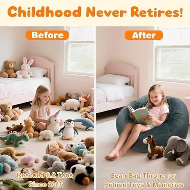 Alt view image 2 of 6 - Lukeight Stuffed Animal Storage Bean Bag Chair Cover - Premium Velvet Organizer with YKK Zipper Holds 80+ Plush Toys, Washable Kids Room Decor (No Filling, X-Large)