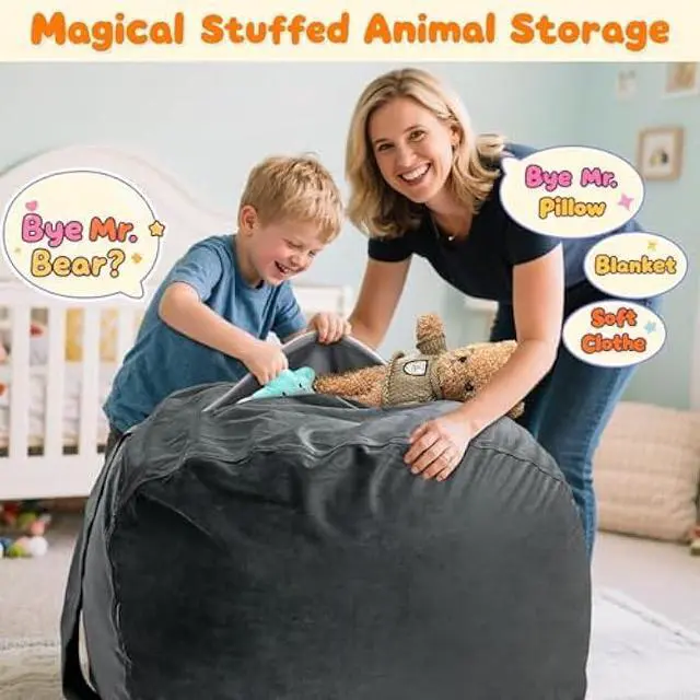 Alt view image 6 of 6 - Lukeight Stuffed Animal Storage Bean Bag Chair Cover - Premium Velvet Organizer with YKK Zipper Holds 80+ Plush Toys, Washable Kids Room Decor (No Filling, X-Large)
